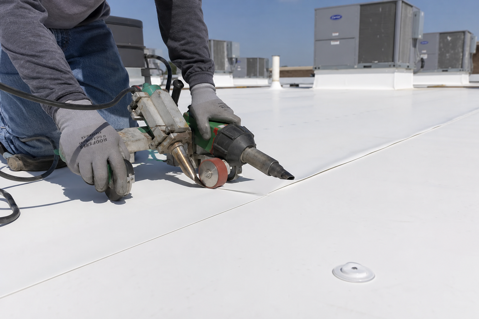 Commercial flat roof TPO installation