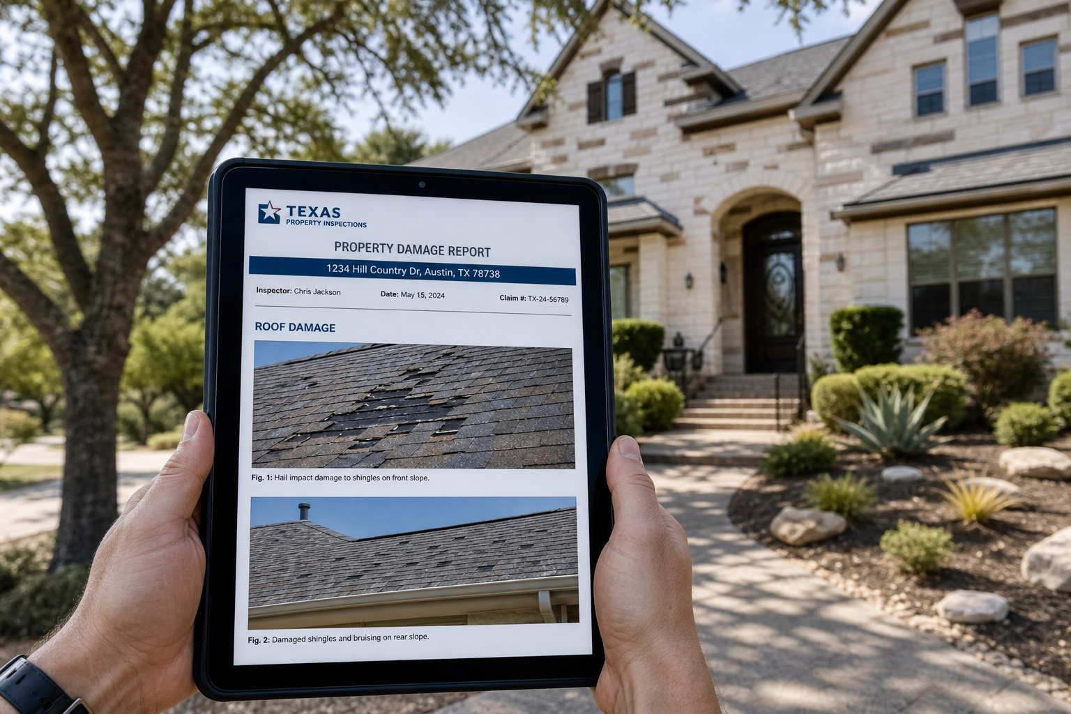 Professional damage documentation report on a tablet