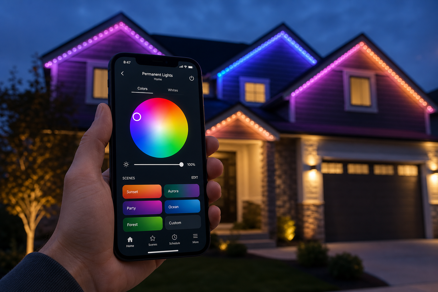 Controlling permanent LED lights from a smartphone app