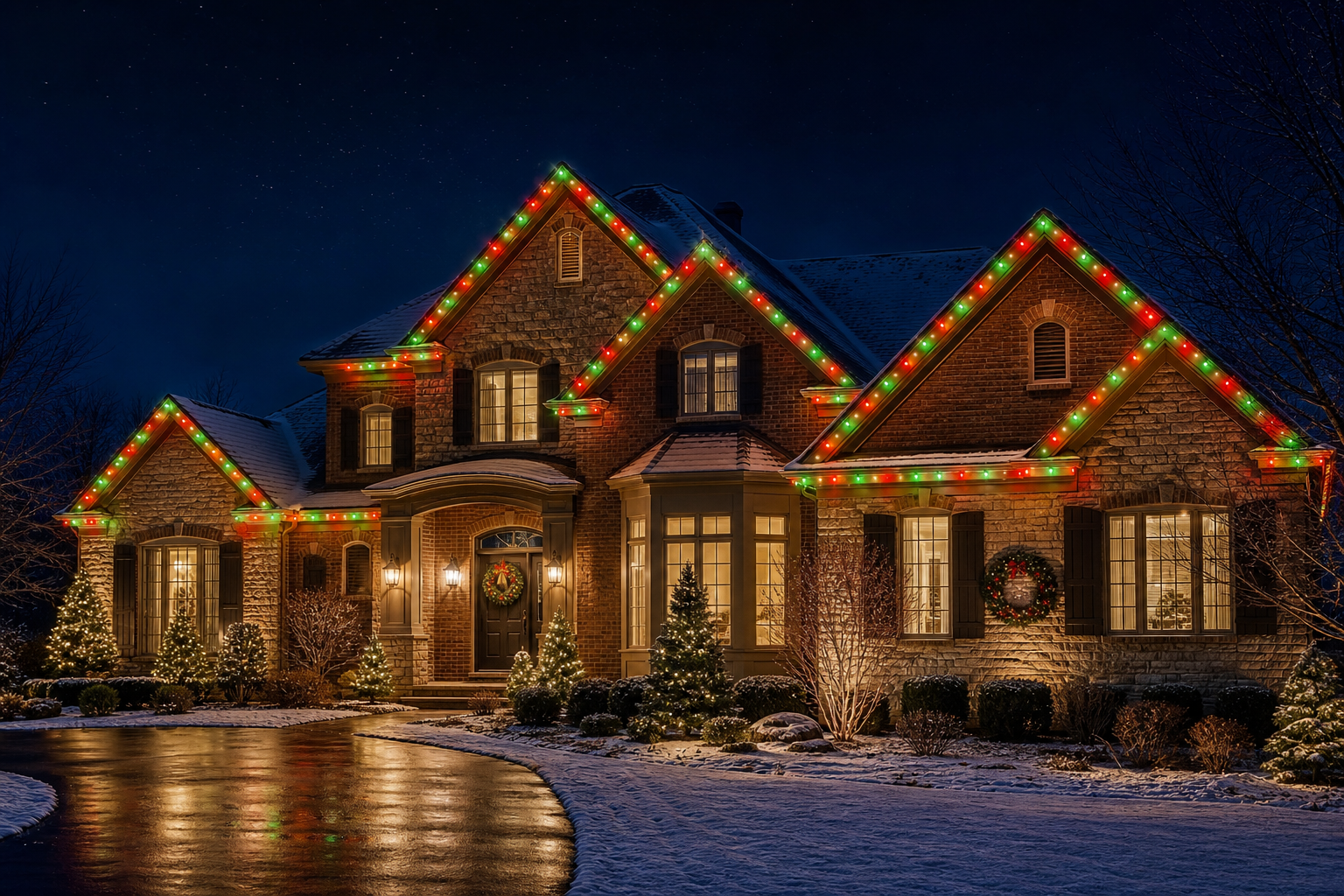 Permanent LED lights in red and green for Christmas