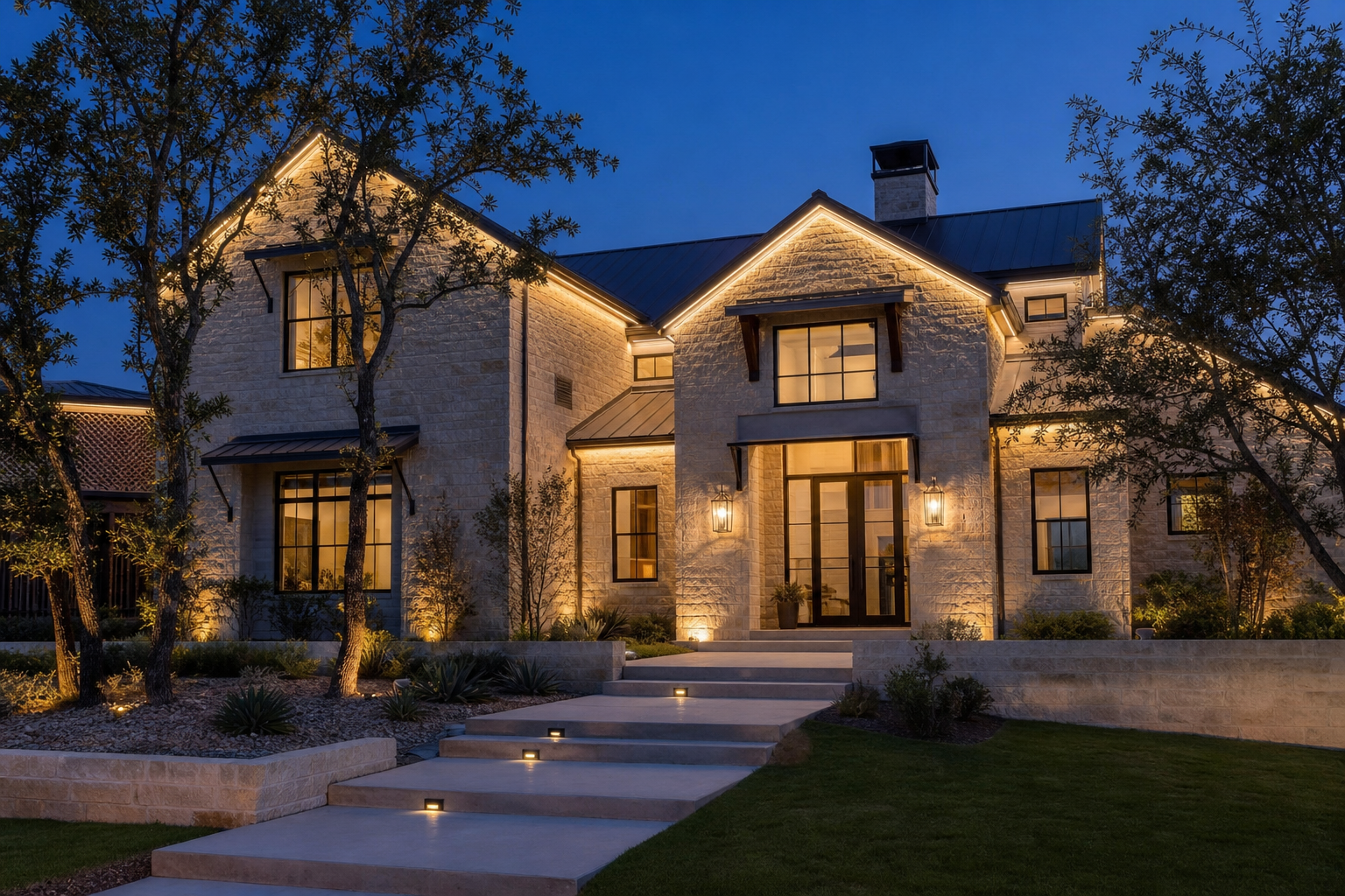 Warm white permanent LED roofline lighting for everyday use
