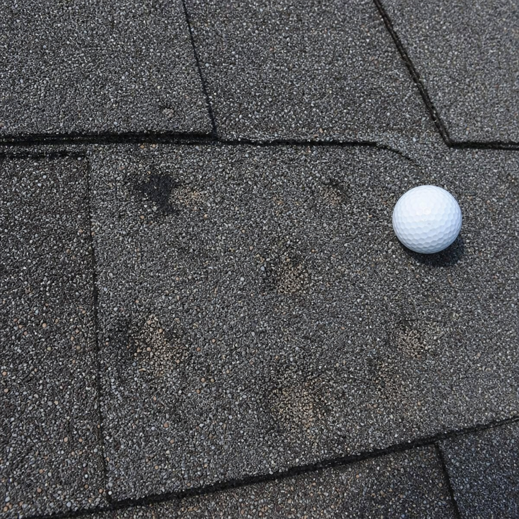 Hail damage on roof shingles