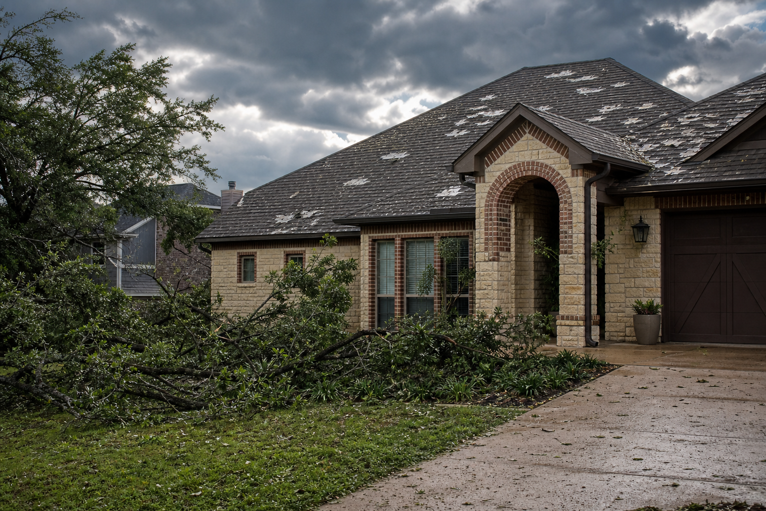 Texas home with storm-damaged roof — Divided Sky emergency response