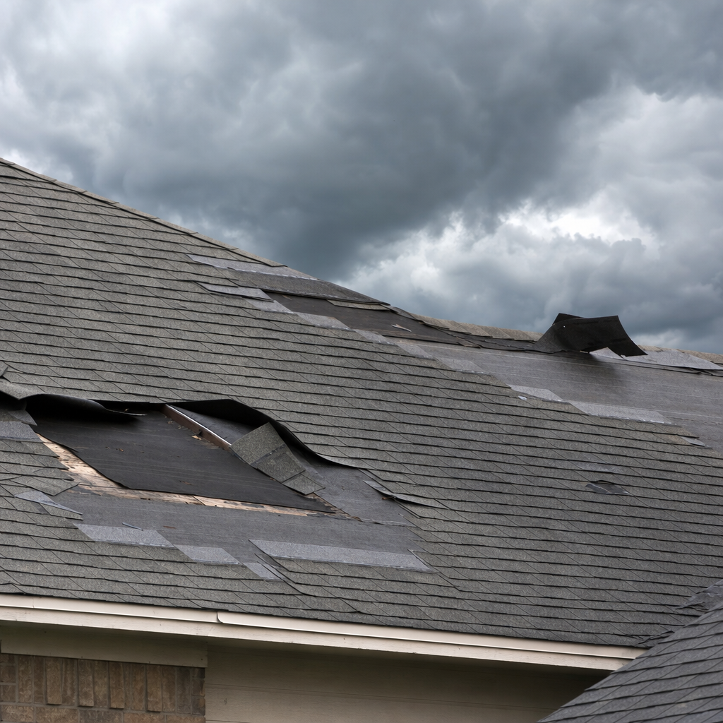 Wind damage with missing shingles