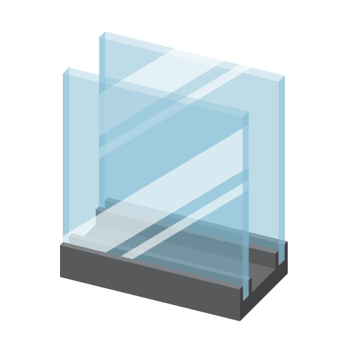 Illustration of two glass plates with a layer of insulating gas in between