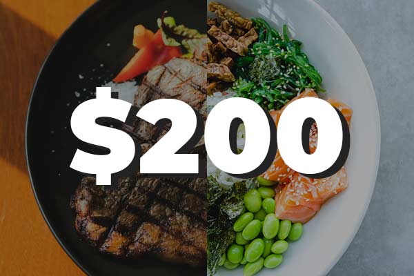 $200 Dollars overlayed on healthy food