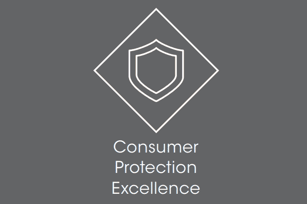 Icon of a shield with the text "Consumer Protection Excellence"