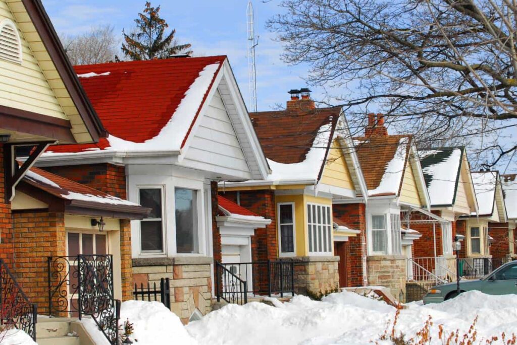 snow and ice on the roofs because of winter season